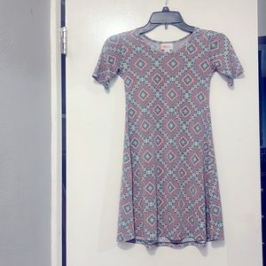 LulaRoe softest fabric size 8 girls dress coral and green ,simply comfortable